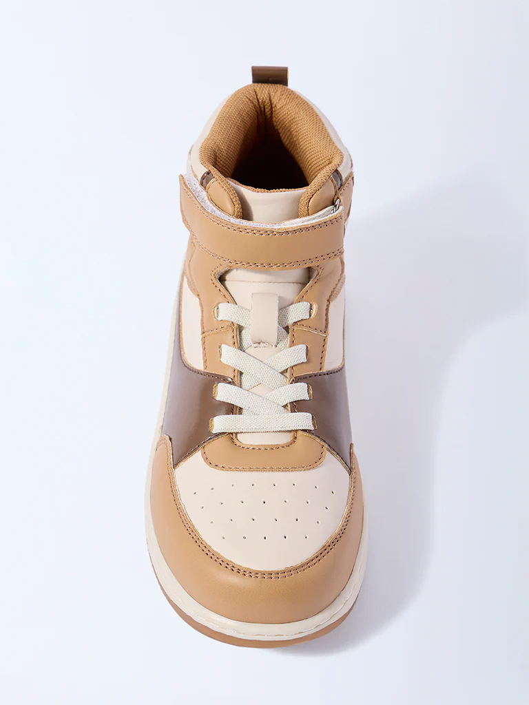 Yellow Beige Perforated High-Top Boots - Image 3