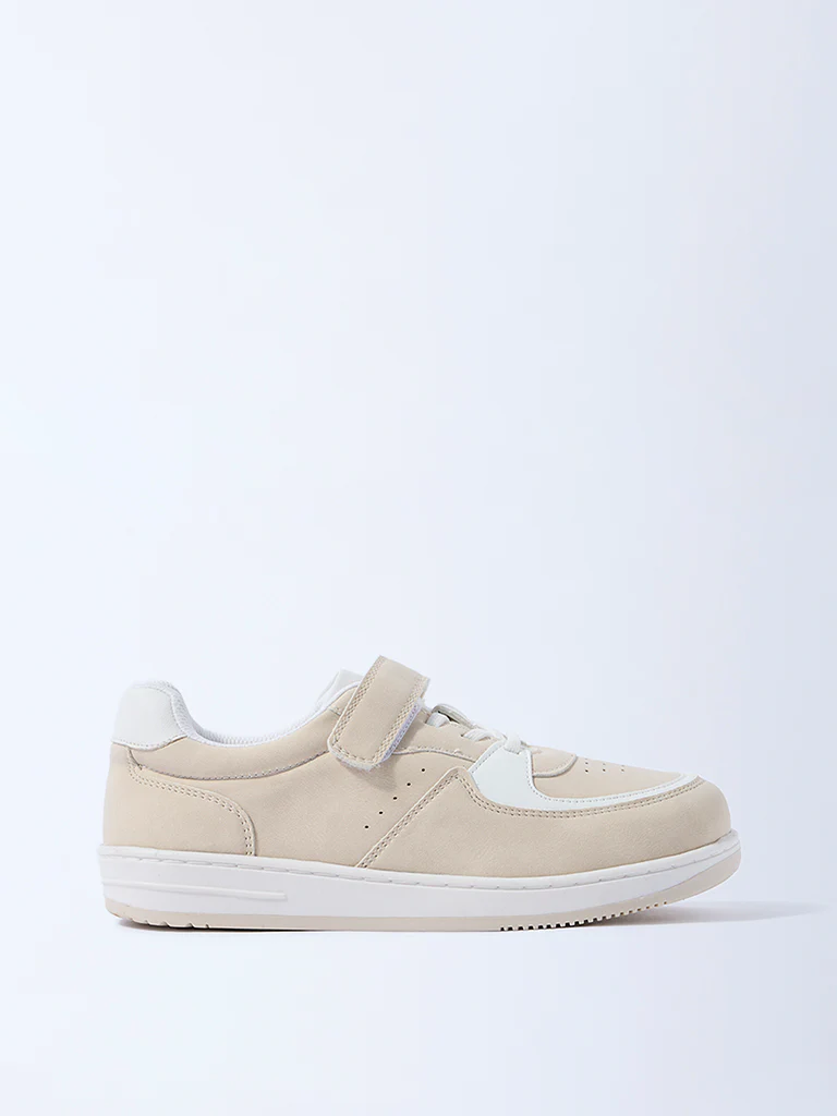 Yellow Beige Perforated Lace-Up Sneakers