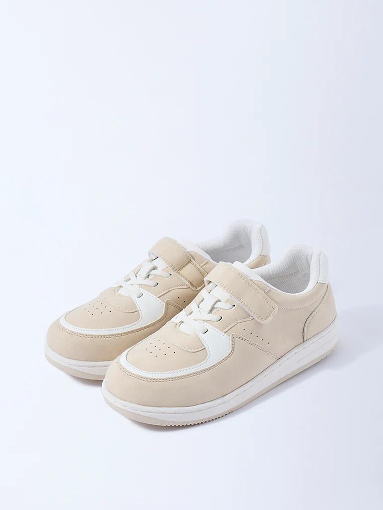 Yellow Beige Perforated Lace-Up Sneakers - Image 2