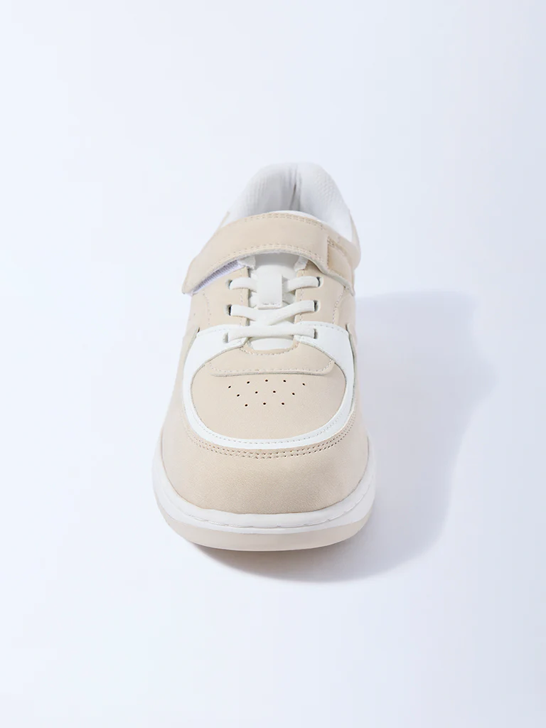 Yellow Beige Perforated Lace-Up Sneakers - Image 3