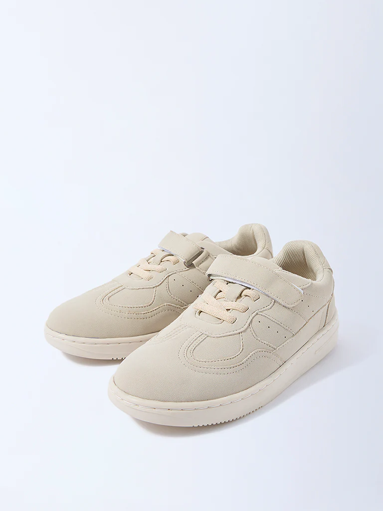 Yellow Beige Solid Lace-Up Sneakers - Image 2