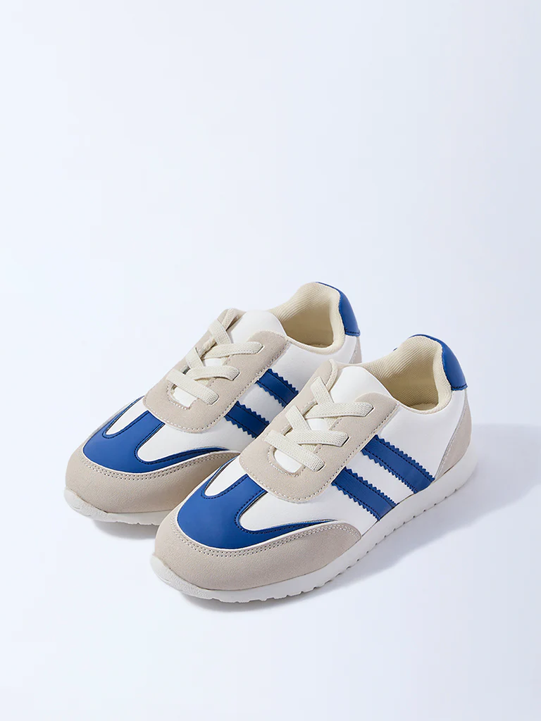 Yellow Blue Colour-Blocked Lace-Up Sneakers - Image 2