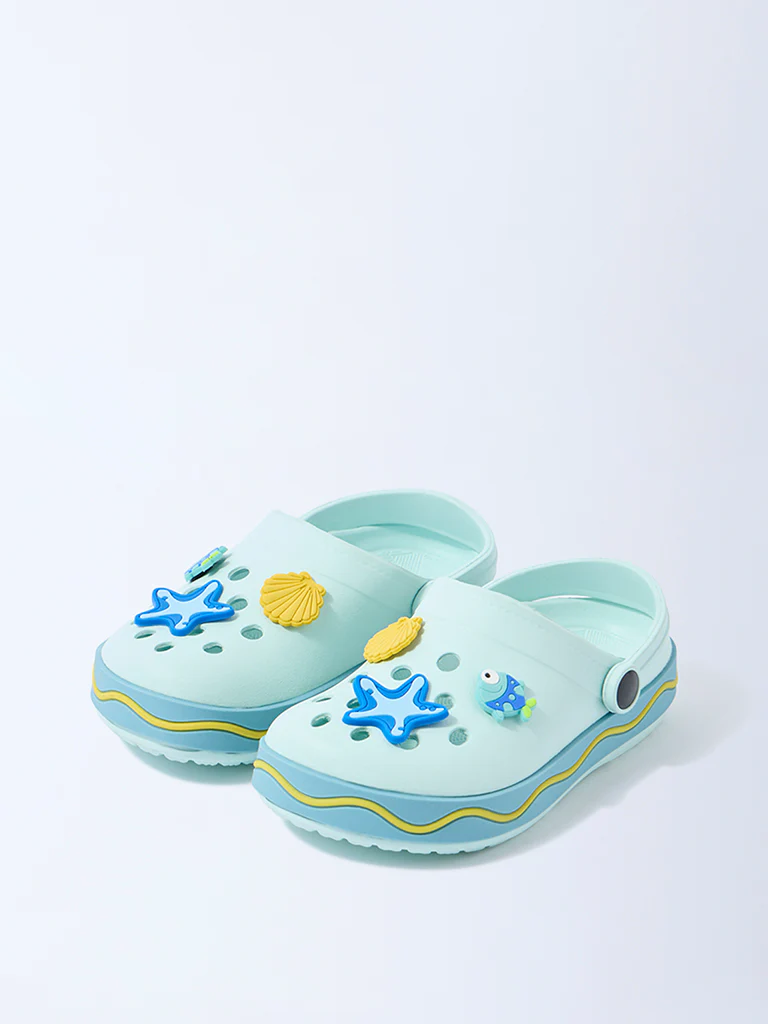 Yellow Blue Underwater Applique-Detailed Clogs - Image 2