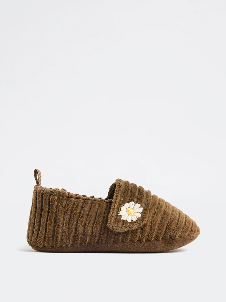 Yellow Brown Floral Corduroy Booties