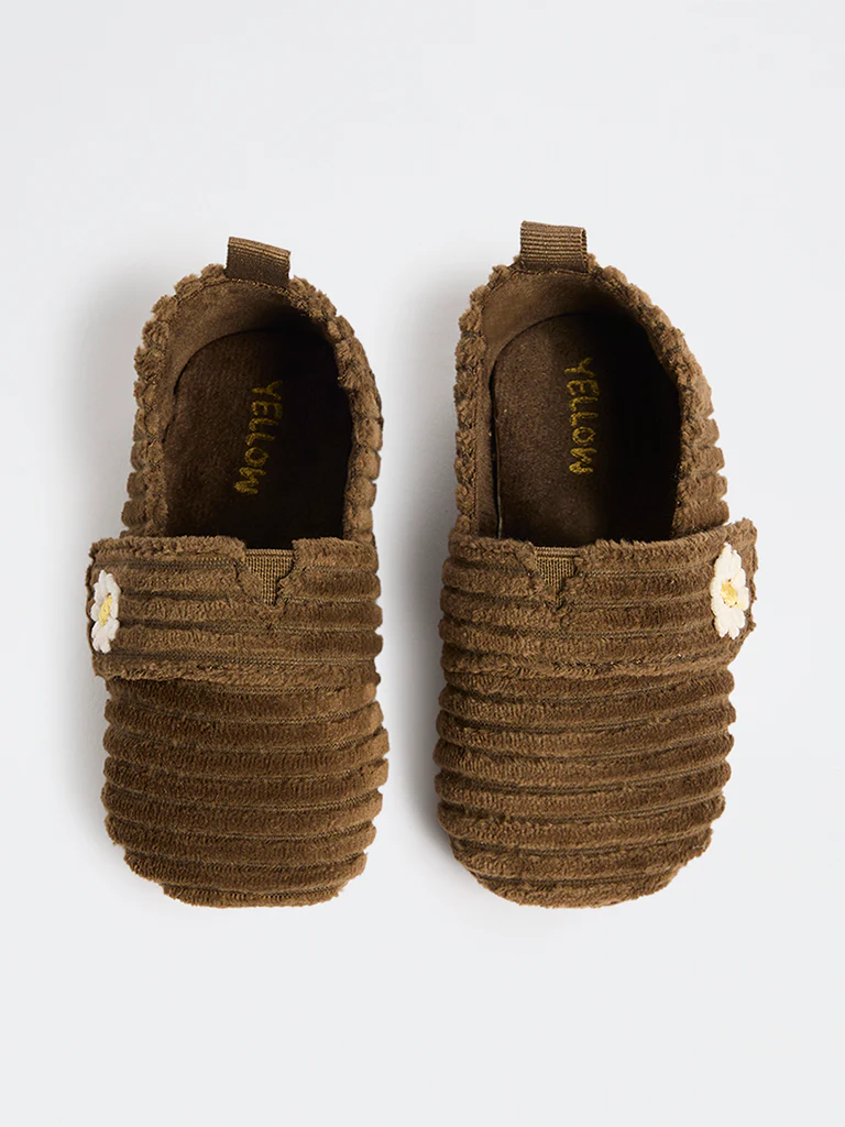 Yellow Brown Floral Corduroy Booties - Image 2