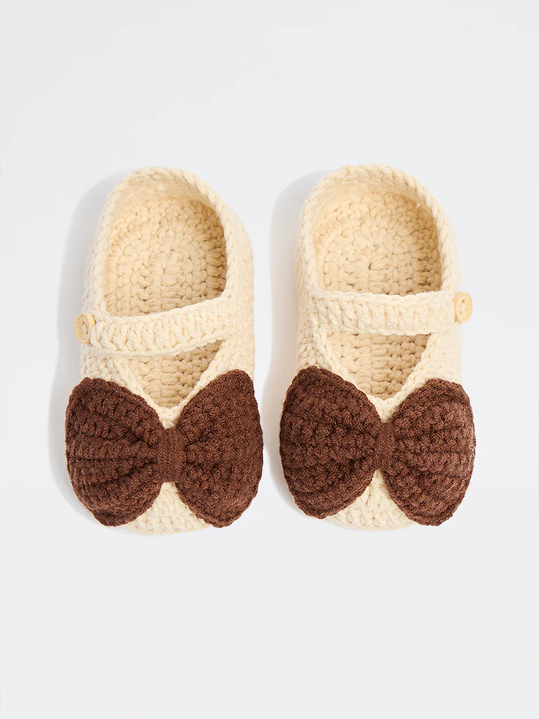 Yellow Cream Crochet Knitted Booties - Image 2