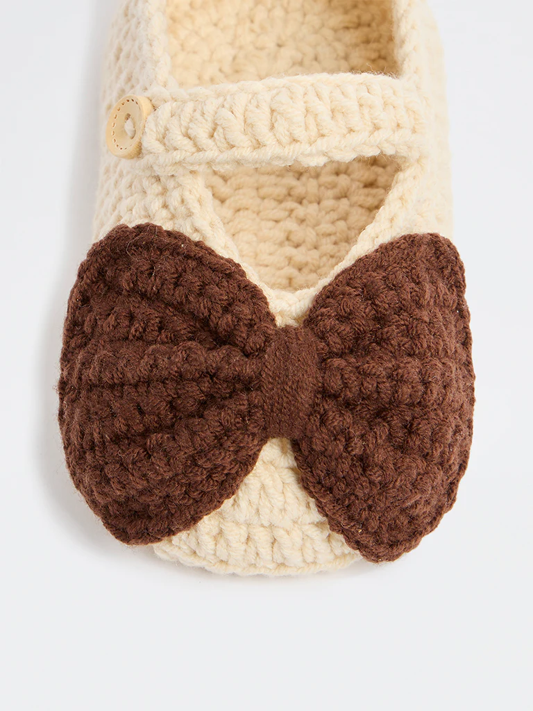 Yellow Cream Crochet Knitted Booties - Image 3
