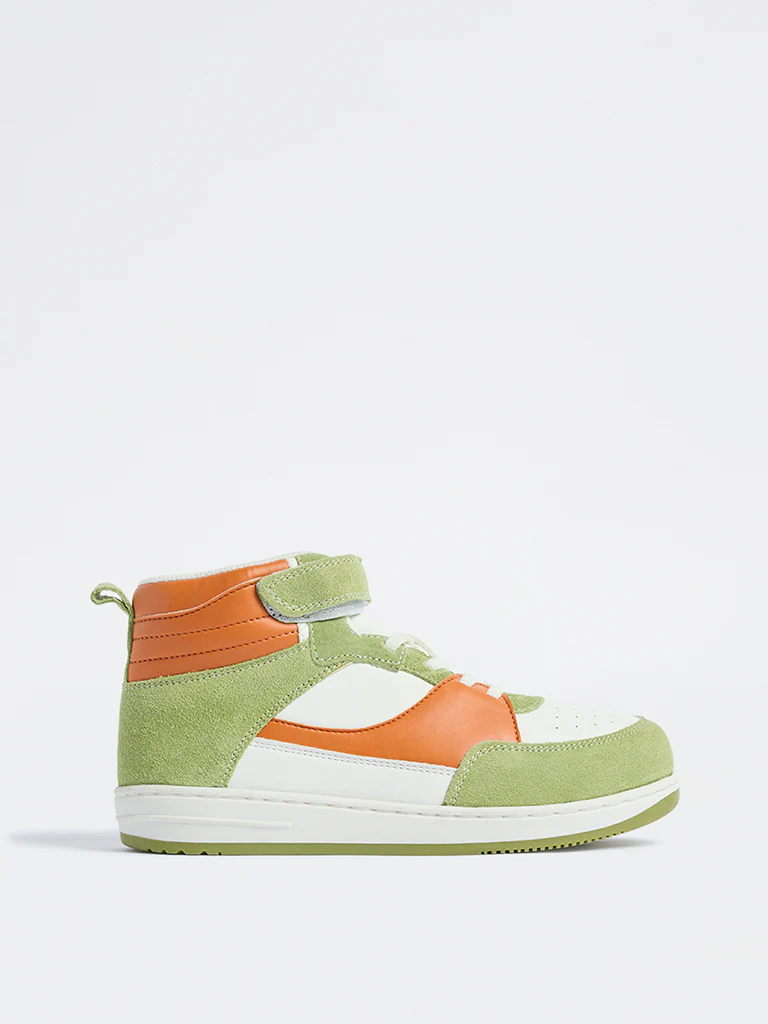 Yellow Green Colour-Block High-Top Sneakers