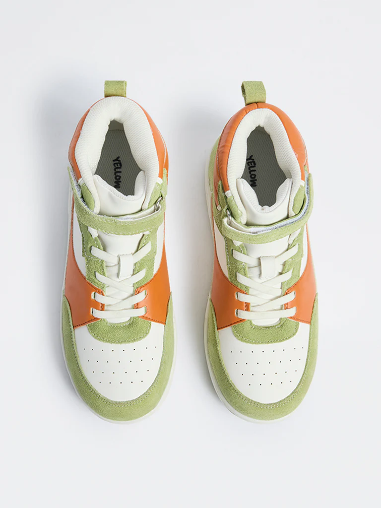Yellow Green Colour-Block High-Top Sneakers - Image 2