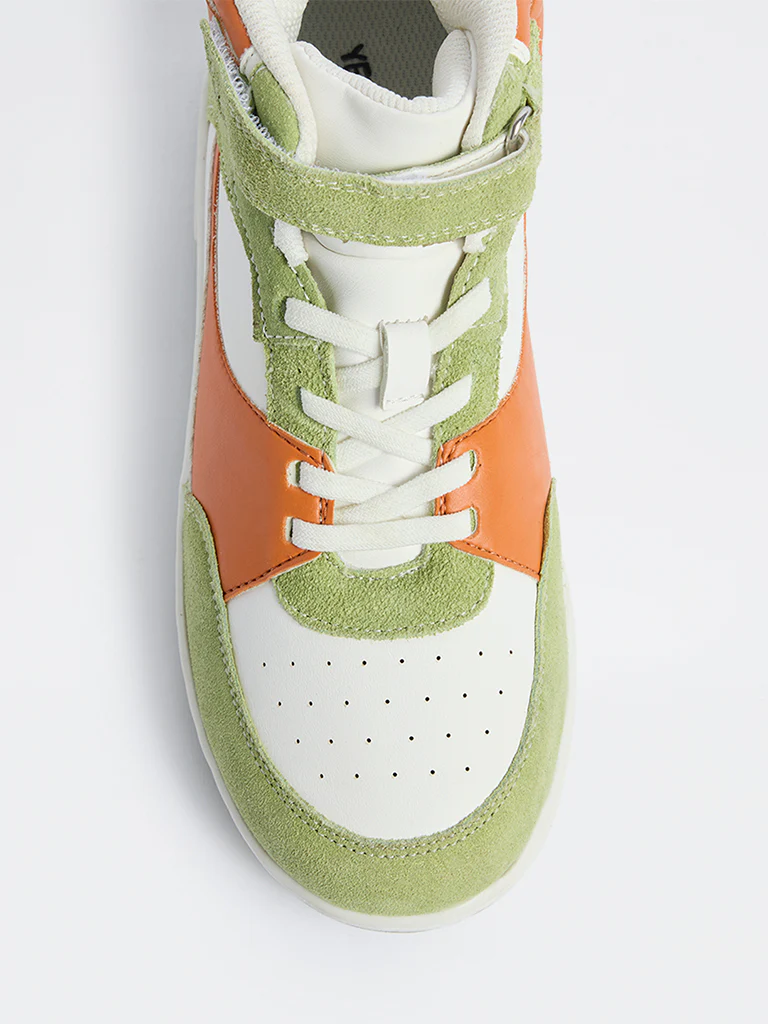 Yellow Green Colour-Block High-Top Sneakers - Image 3