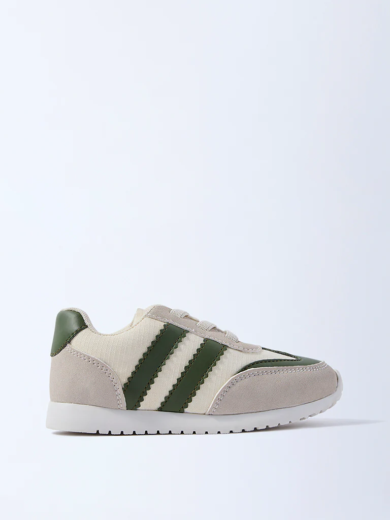 Yellow Green Colour-Blocked Lace-Up Sneakers