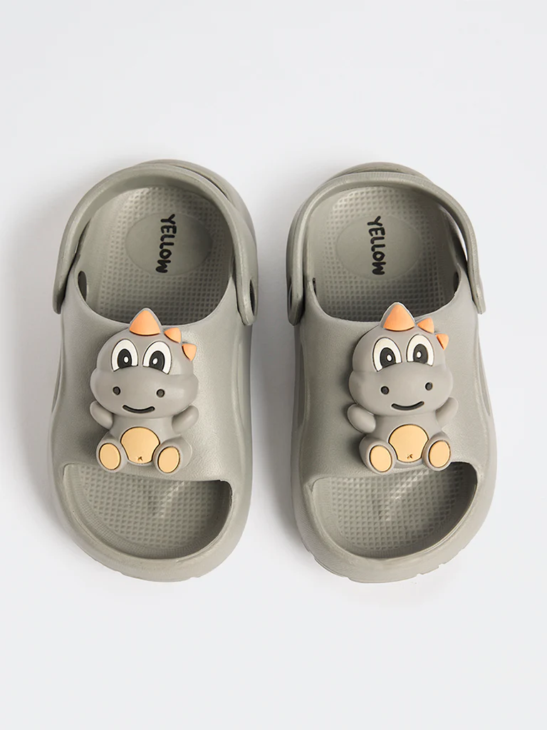 Yellow Grey Applique-Detailed Clogs - Image 2
