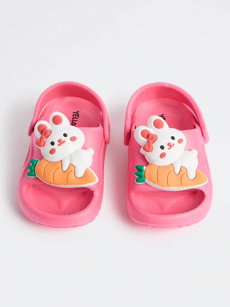 Yellow Kids Pink Rabbit Themed Clogs - Image 2