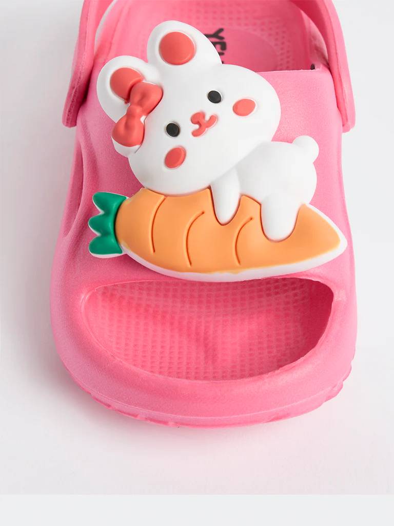 Yellow Kids Pink Rabbit Themed Clogs - Image 3