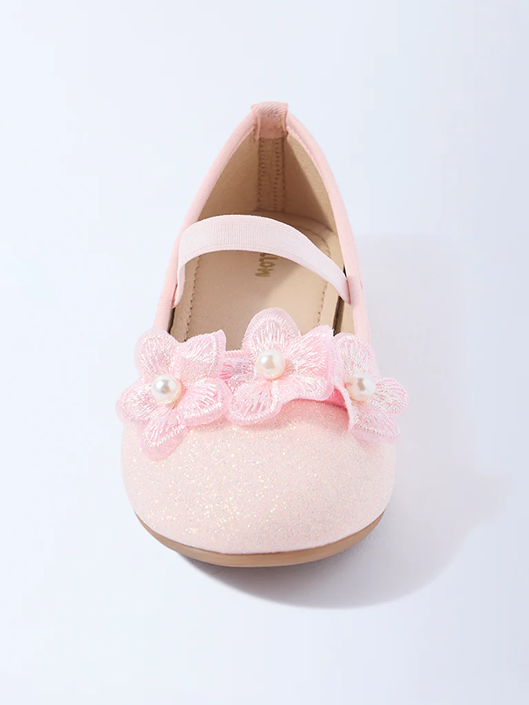 Yellow Light Pink Floral Detailed Mary Jane Shoes - Image 3