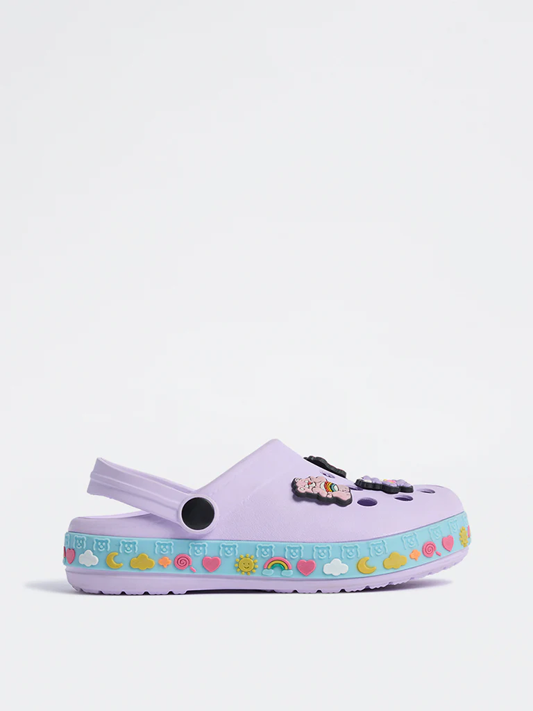 Yellow Lilac Applique Detailed Perforated Clogs