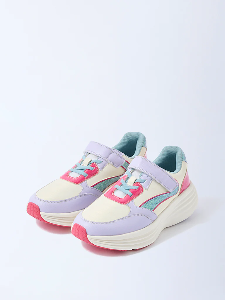 Yellow Lilac Sparkle-Detailed Lace-Up Sneakers - Image 2