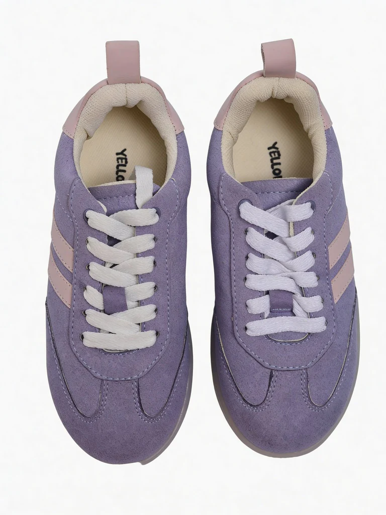 Yellow Lilac Suede-Detail Lace-Up Sneakers - Image 2