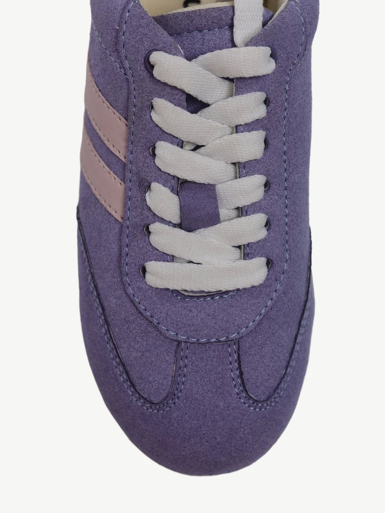 Yellow Lilac Suede-Detail Lace-Up Sneakers - Image 3
