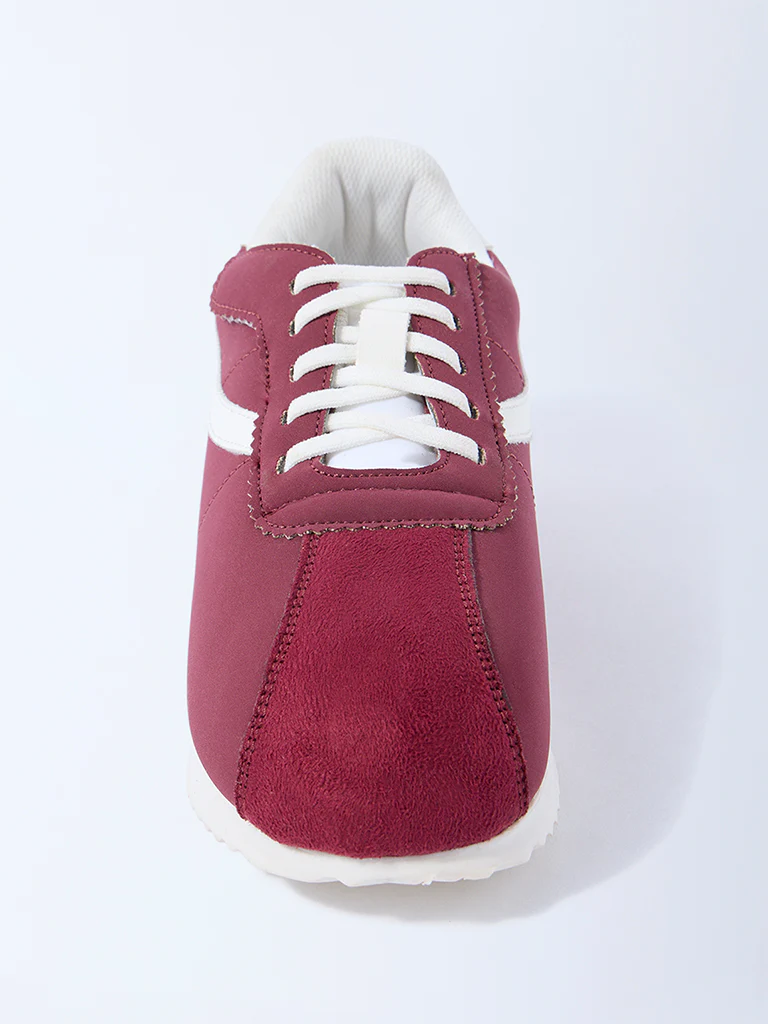 Yellow Maroon Suede Lace-Up Sneakers - Image 3
