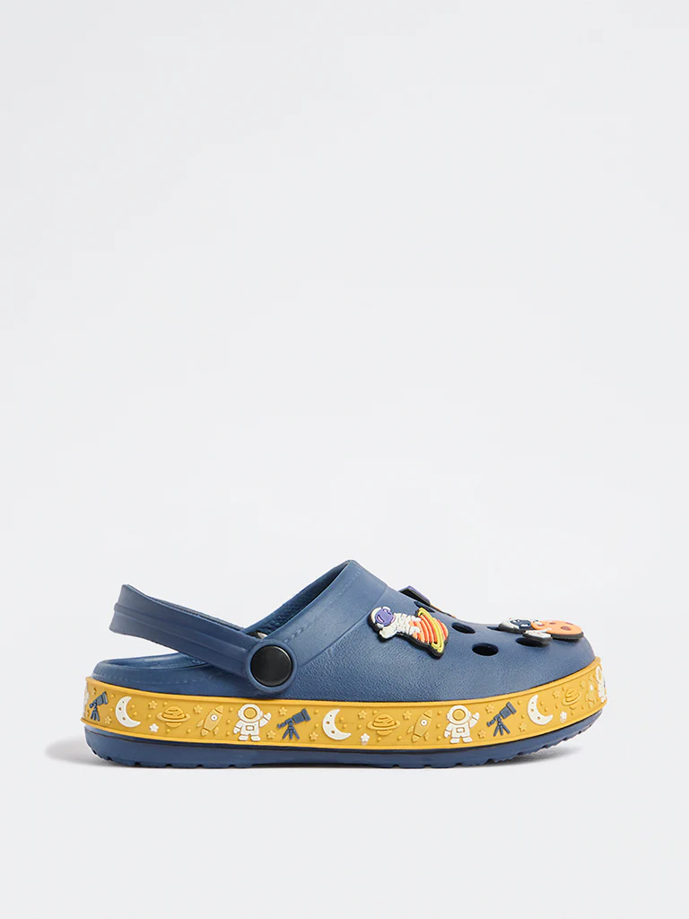 Yellow Navy Applique Detailed Perforated Clogs