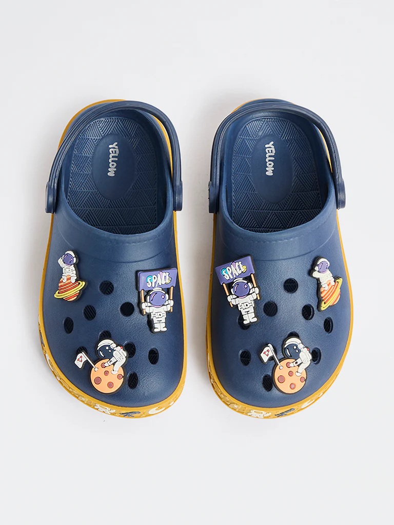 Yellow Navy Applique Detailed Perforated Clogs - Image 2