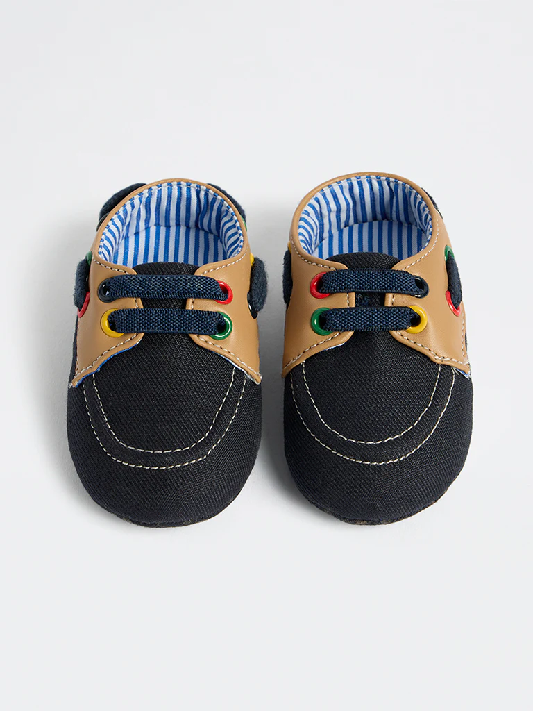 Yellow Navy Colour-Blocked Denim Booties - Image 2