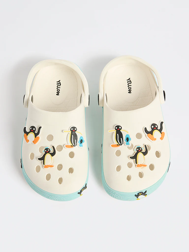 Yellow Off-White Penguin Applique Clogs - Image 2