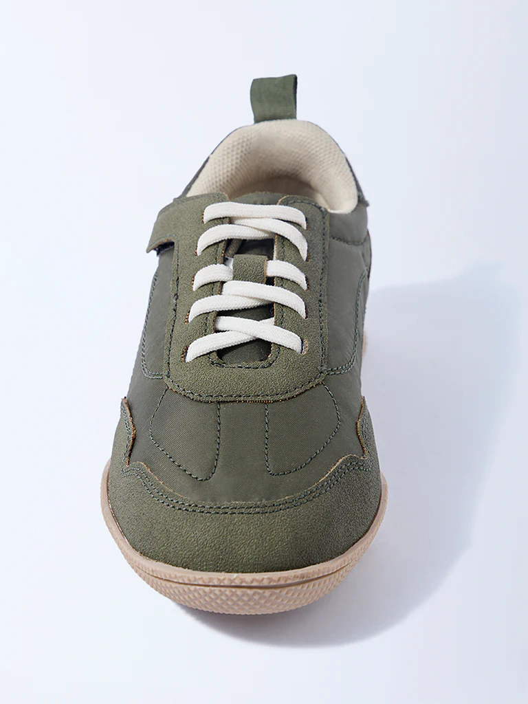 Yellow Olive Suede-Detail Lace-Up Sneakers - Image 3