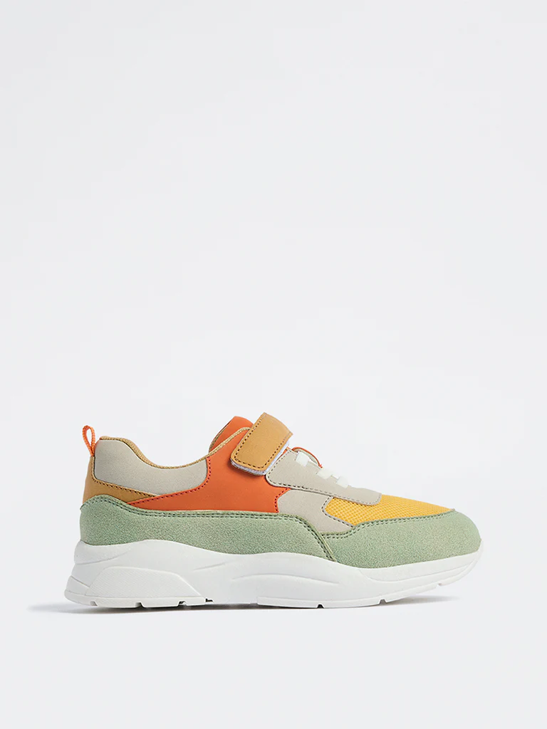 Yellow Orange Colour-Blocked Sneakers