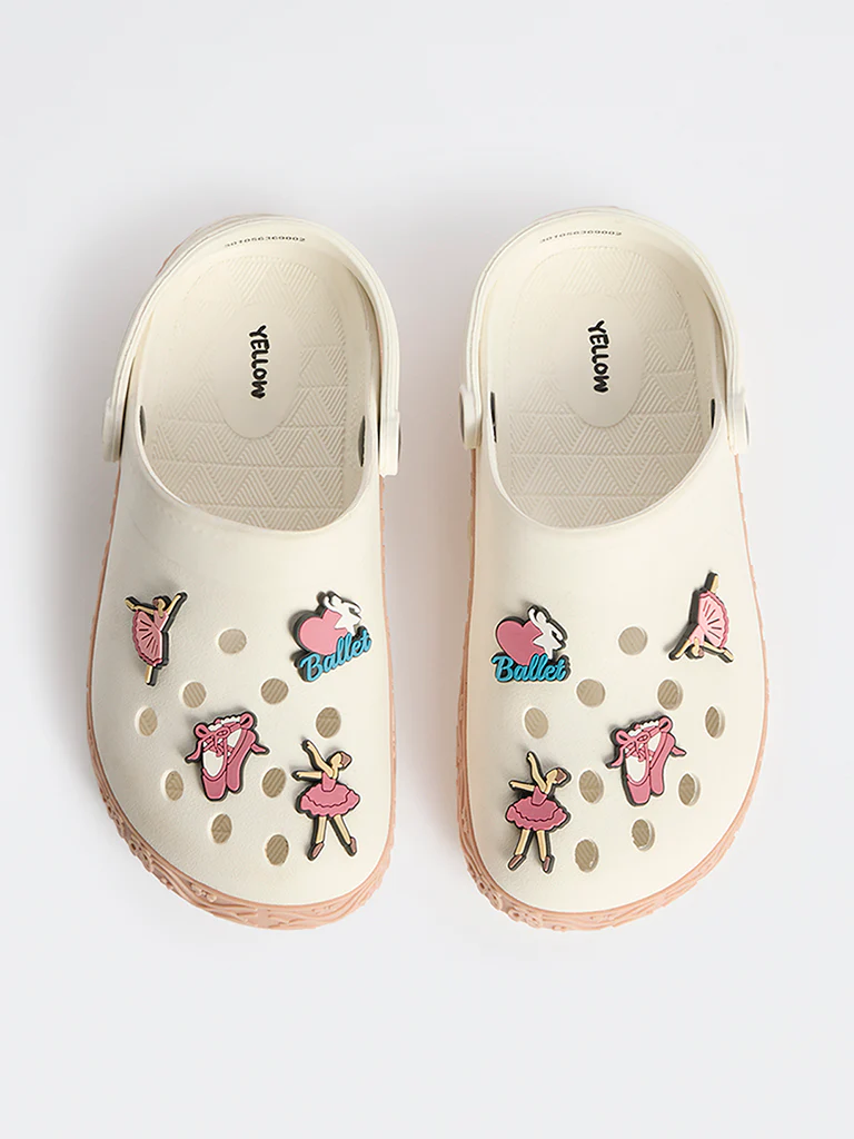 Yellow Pink Applique Detailed Perforated Clogs - Image 2