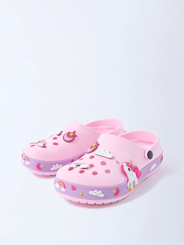 Yellow Pink Unicorn Applique-Detailed Clogs - Image 2