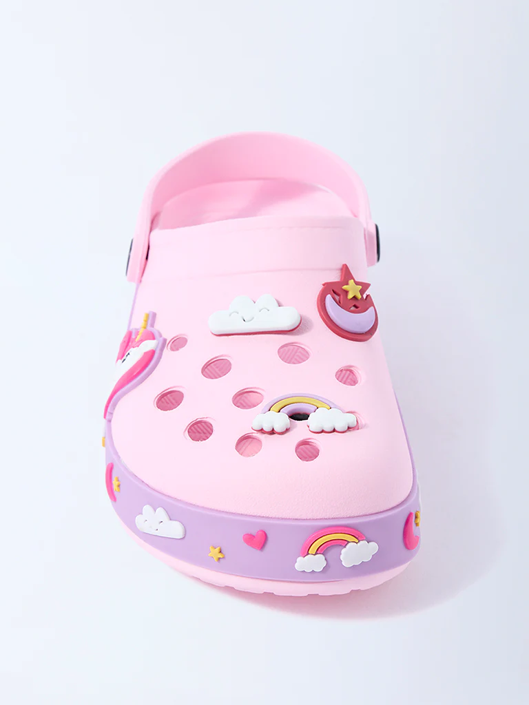 Yellow Pink Unicorn Applique-Detailed Clogs - Image 3