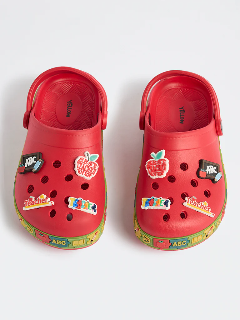 Yellow Red Applique-Detailed Clogs - Image 2