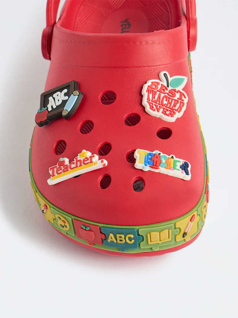 Yellow Red Applique-Detailed Clogs - Image 3