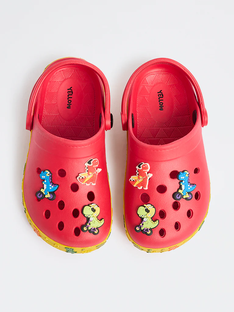 Yellow Red Applique Detailed Perforated Clogs - Image 2