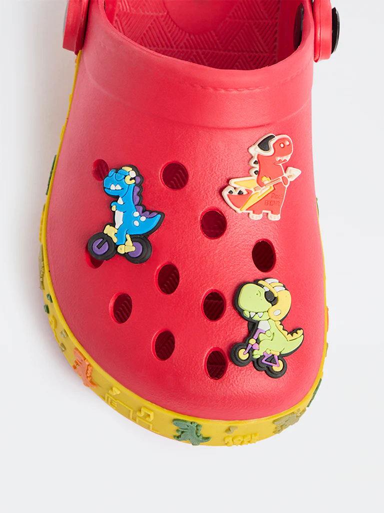 Yellow Red Applique Detailed Perforated Clogs - Image 3