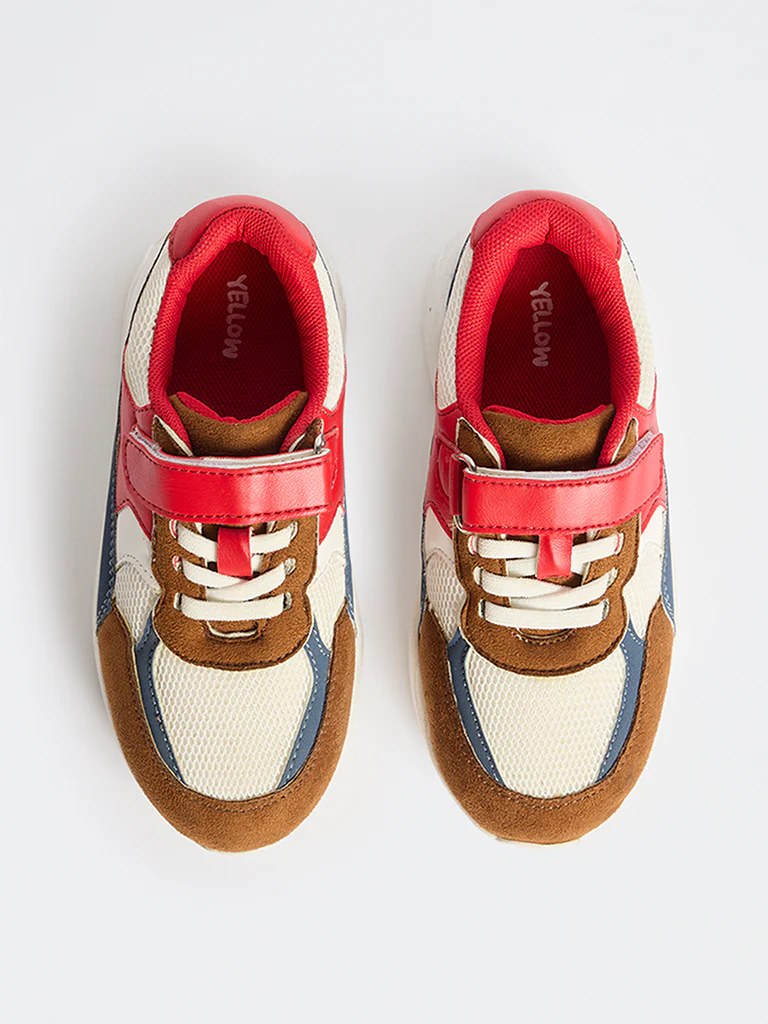 Yellow Red Colour-Block Velcro-Strap Sneakers - Image 2
