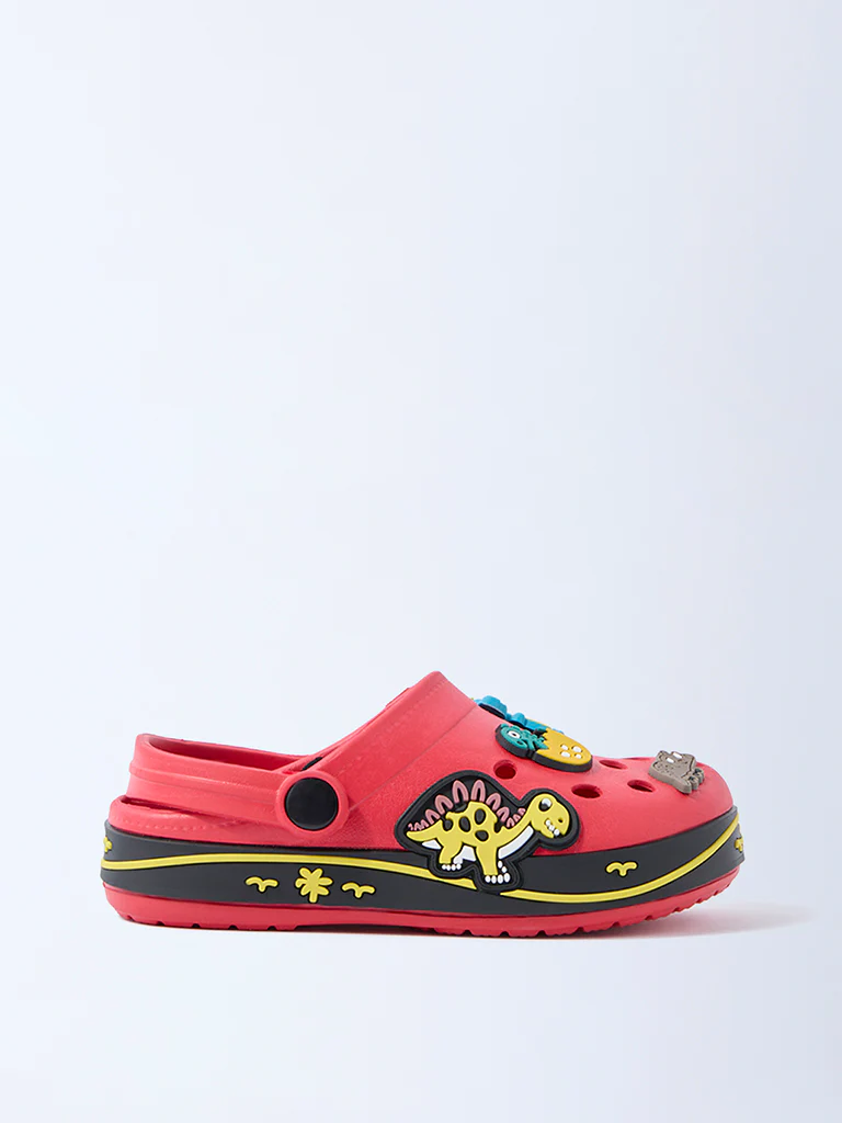 Yellow Red Dinosaur-Themed Clogs