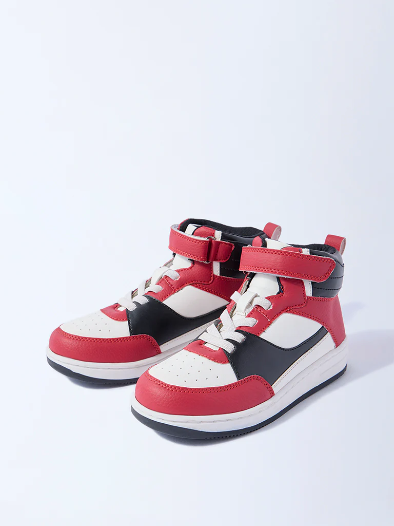 Yellow Red Perforated High-Top Sneakers - Image 2