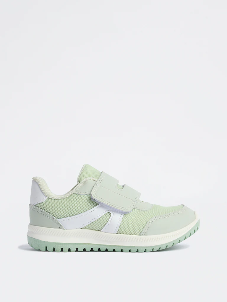 Yellow Sage Mesh-Detailed Strap-On Sneakers