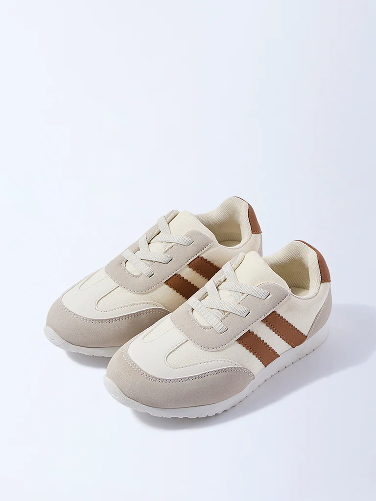 Yellow Tan Colour-Blocked Lace-Up Sneakers - Image 2