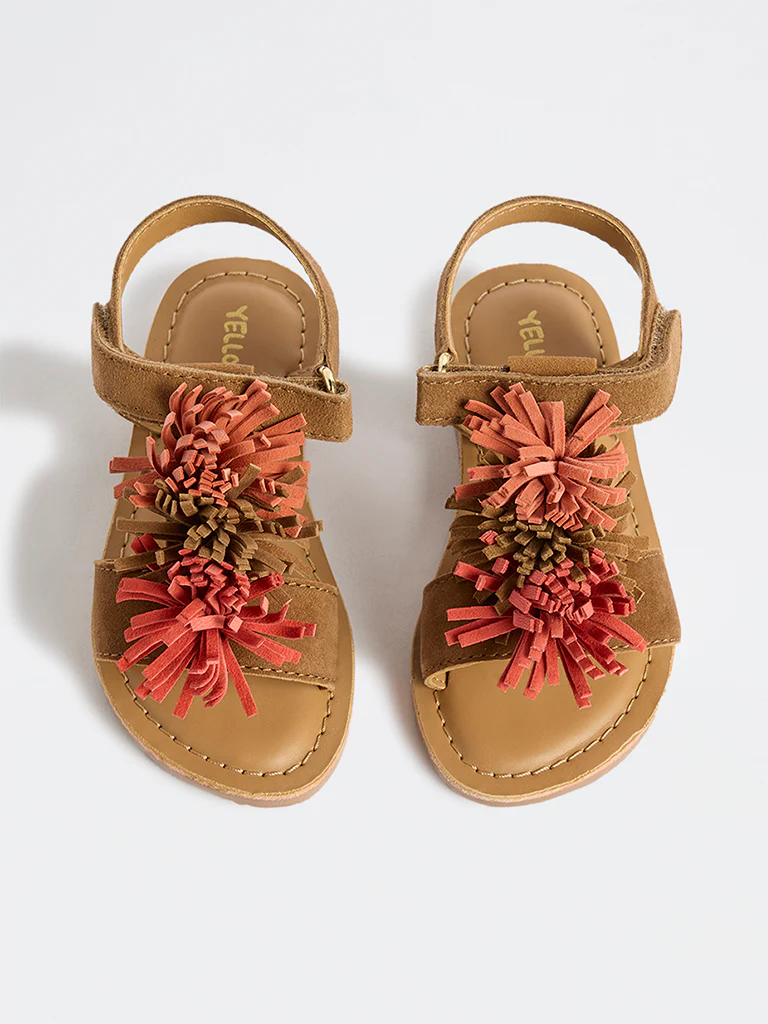 Yellow Tan Fringe Design Sandals - Image 2