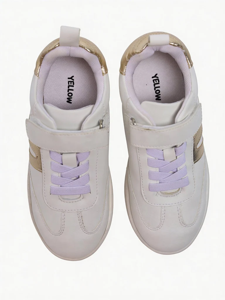 Yellow White and Gold Sparkle Deatiled Velcro Strap Sneakers - Image 2