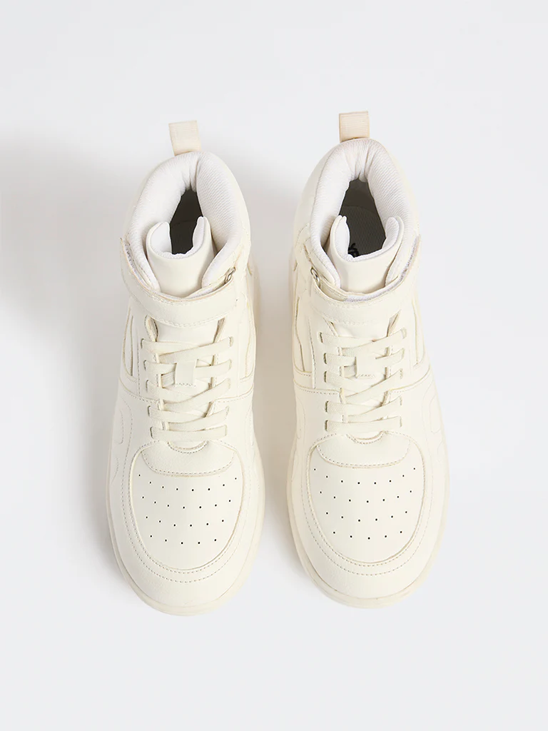 Yellow White Perforated High-Top Sneakers - Image 2
