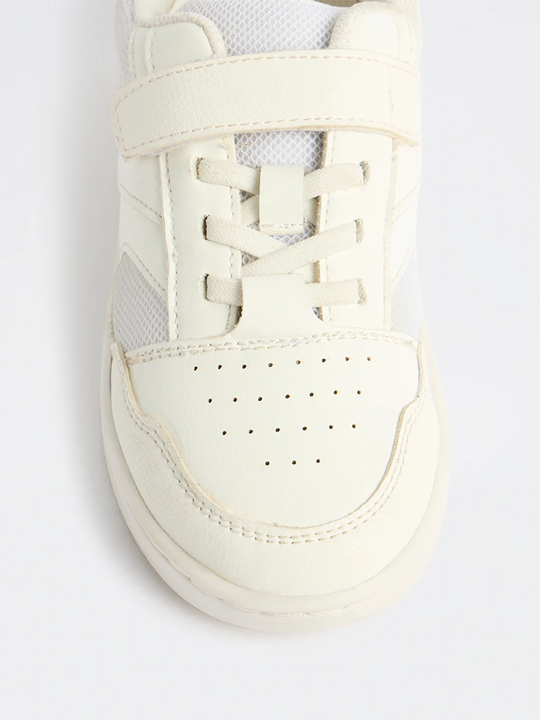 Yellow White Perforated Lace-Up Sneakers - Image 3