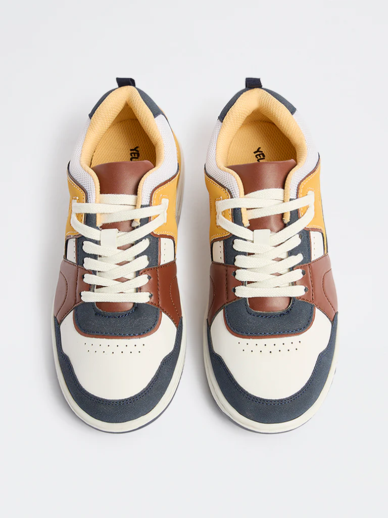 Yellow Yellow Colour-Block Lace-Up Sneakers - Image 2