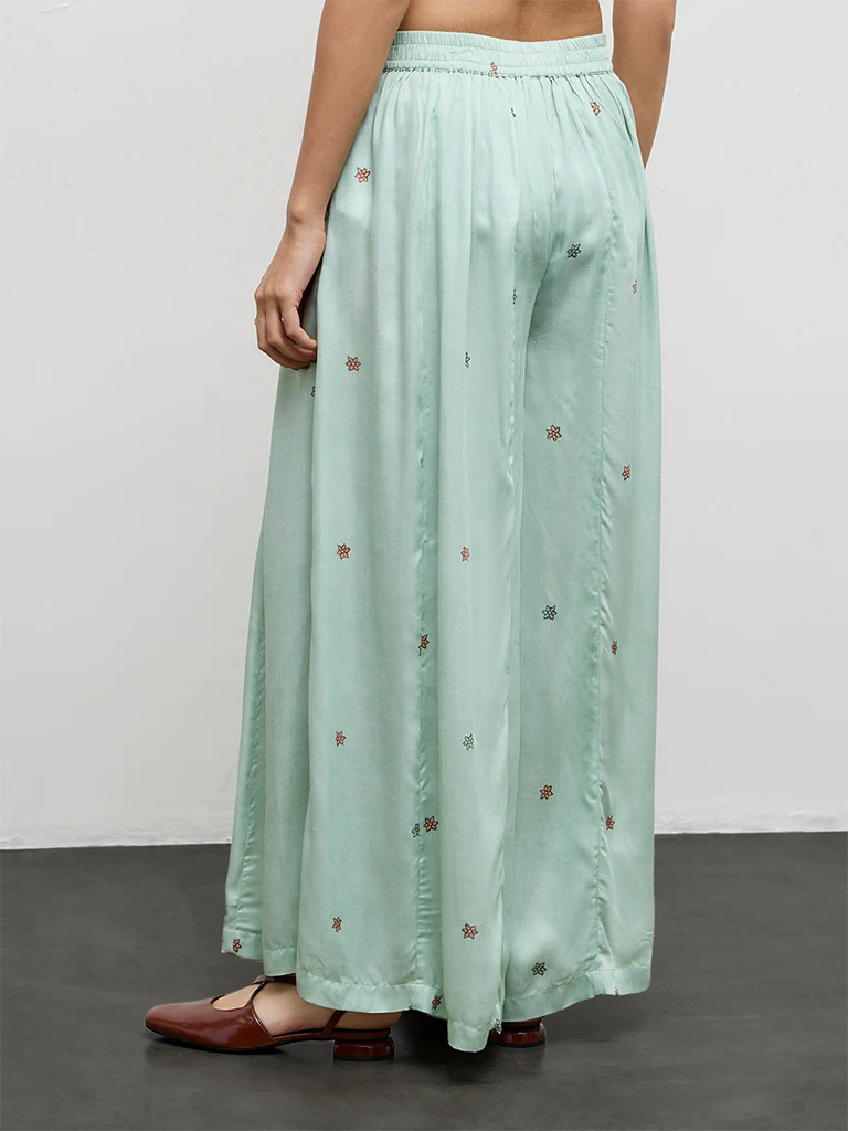 Zuba Aqua Floral Printed Palazzos - Image 4