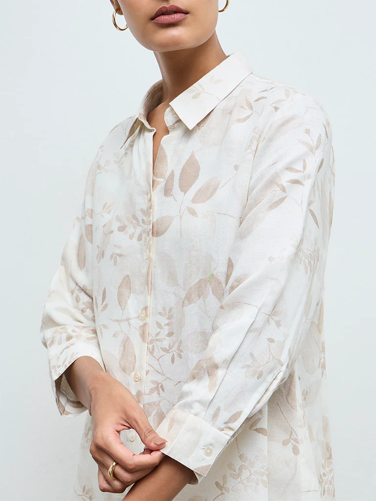 Zuba Beige Botanical Design Tunic - Image 3