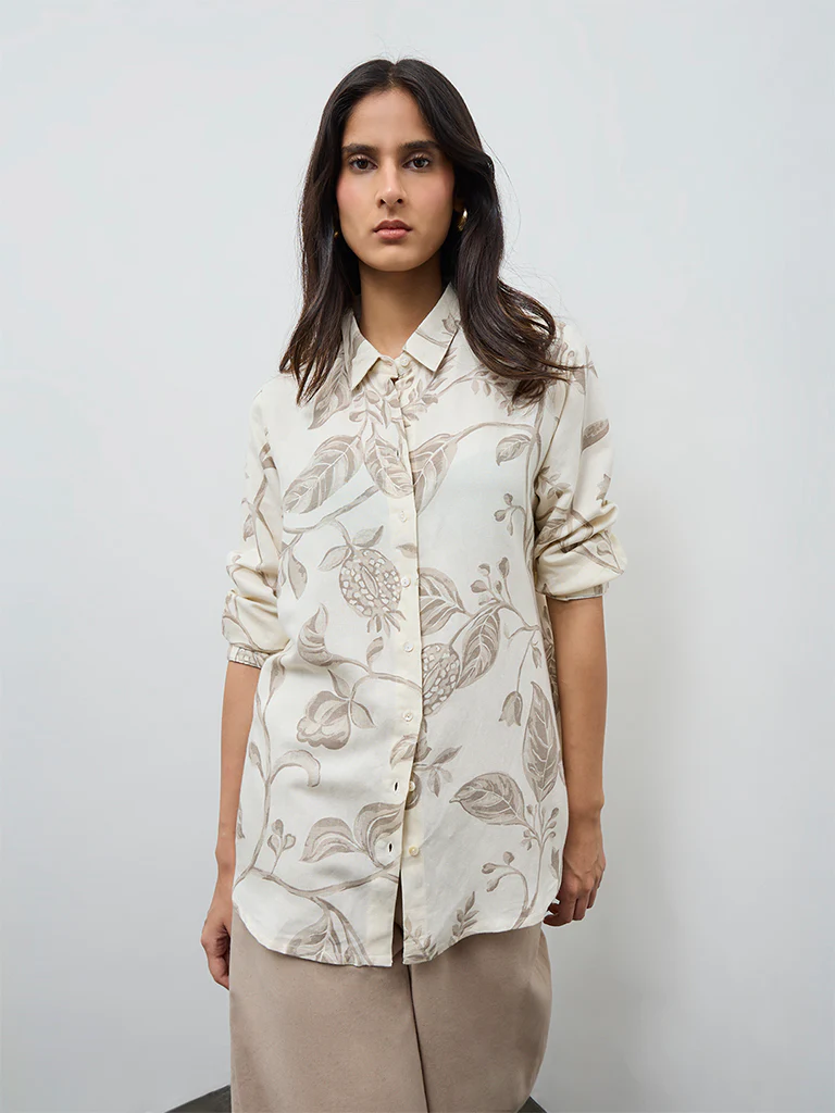 Zuba Beige Botanical Printed Tunic - Image 2